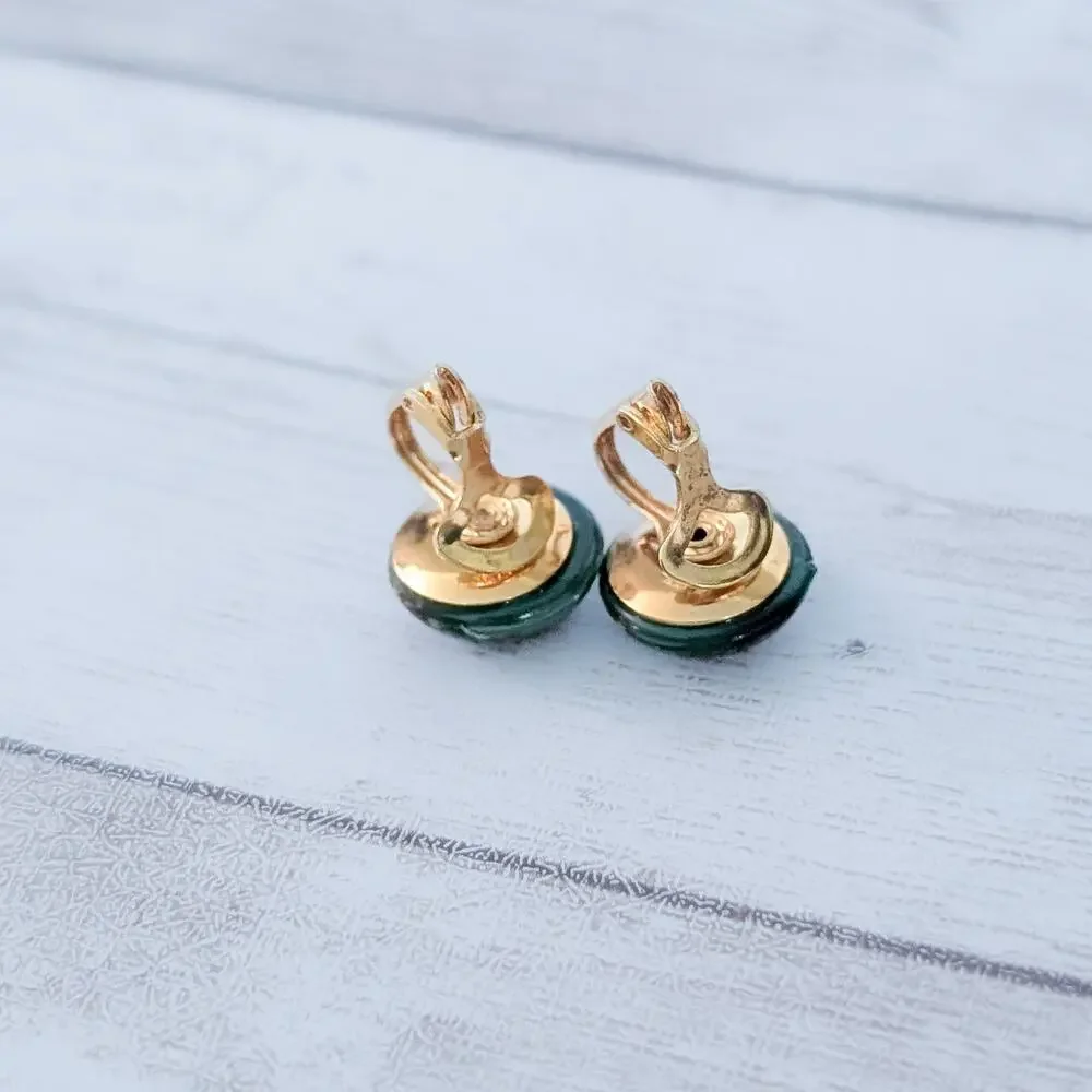 Vintage Clip On Earrings Green Tones 0.5